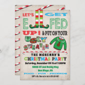 さあクリスマのパーティー小妖精や小人 招待状 (正面/裏面)