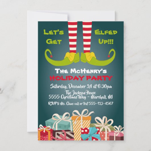 さあクリスマのパーティー小妖精や小人 招待状 (正面)