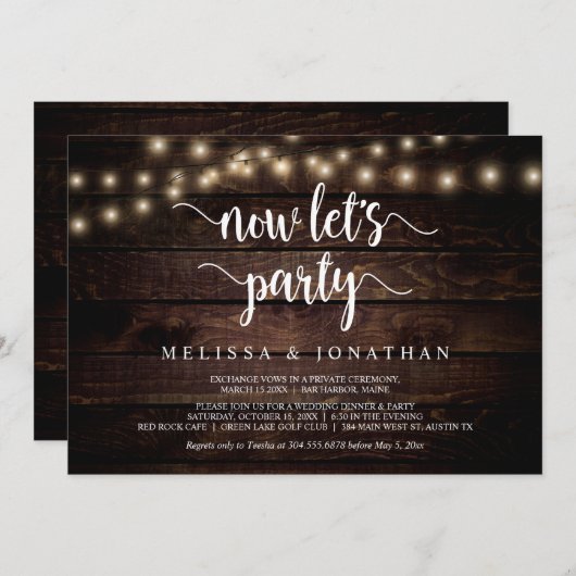 さあパーティーをしよう、農村でのウエディングエロープメント 招待状 (正面/裏面)