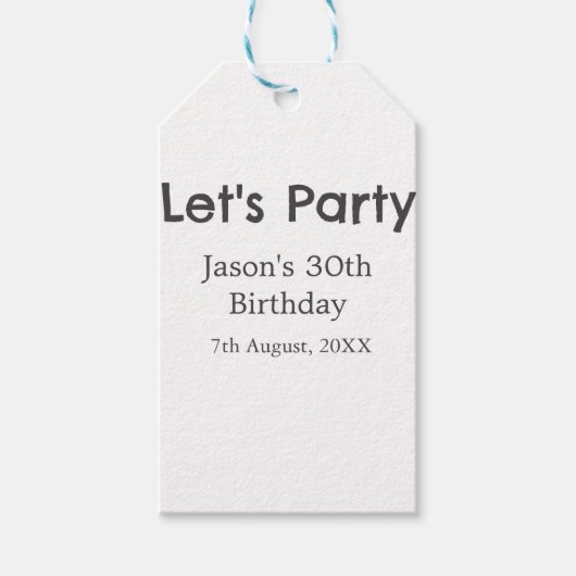 さあパーティー30歳の誕生日のグレーシンプルの名前 ギフトタグ (正面)