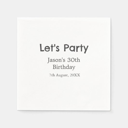さあパーティー30歳の誕生日のグレーシンプルの名前 スタンダードカクテルナプキン (正面)