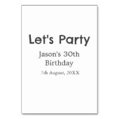 さあパーティー30歳の誕生日のグレーシンプルの名前 テーブルナンバー (裏面)