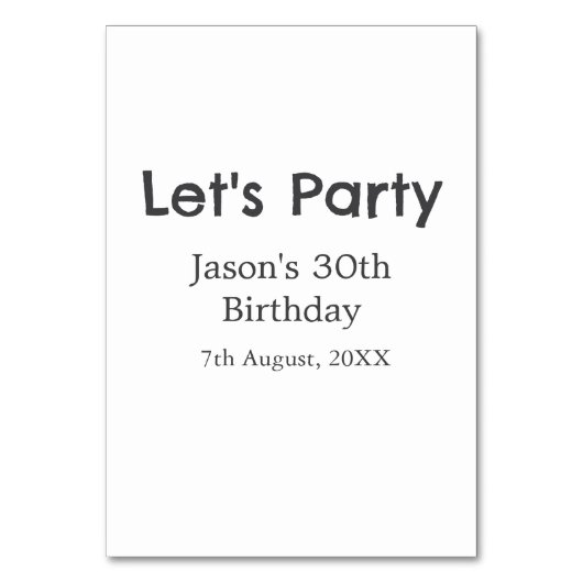 さあパーティー30歳の誕生日のグレーシンプルの名前 テーブルナンバー (正面)