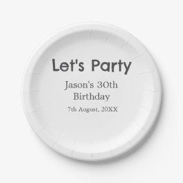 さあパーティー30歳の誕生日のグレーシンプルの名前 ペーパープレート