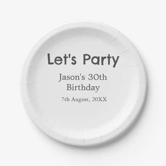 さあパーティー30歳の誕生日のグレーシンプルの名前 ペーパープレート (正面)