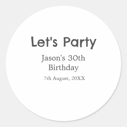 さあパーティー30歳の誕生日のグレーシンプルの名前 ラウンドシール (正面)