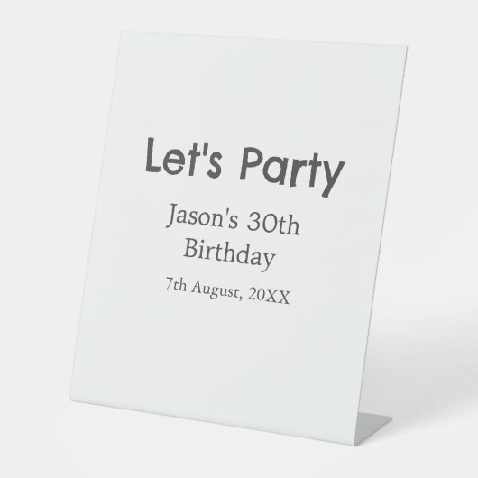 さあパーティー30歳の誕生日のグレーシンプルの名前 台座サイン (正面)