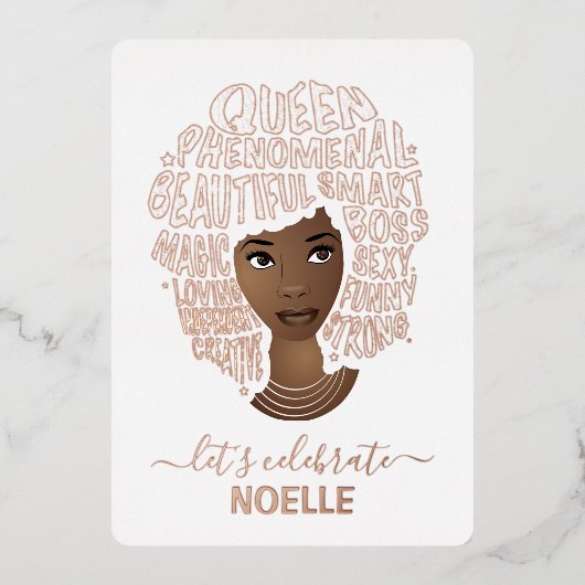さあ祝誕生日だ!励ましの黒人の女性 箔招待状 (正面)