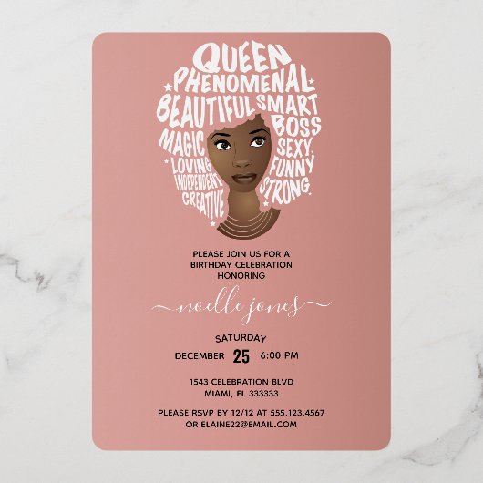 さあ祝誕生日だ!励ましの黒人の女性 箔招待状 (裏面)