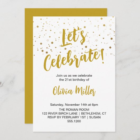 さあ祝金ゴールドの誕生日会 招待状 (正面/裏面)