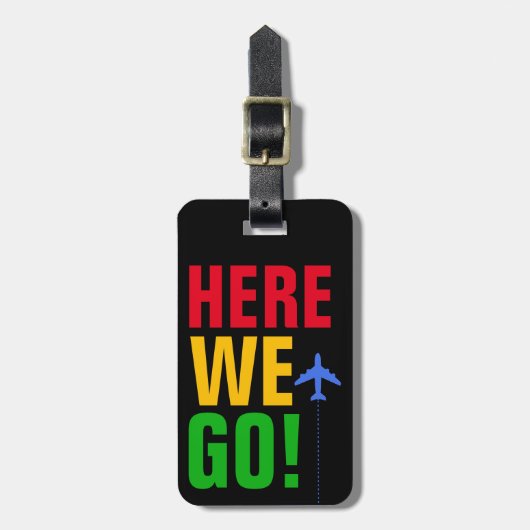 さあ行くぞ！飛行機旅行のテキスト ラゲッジタグ (正面縦)