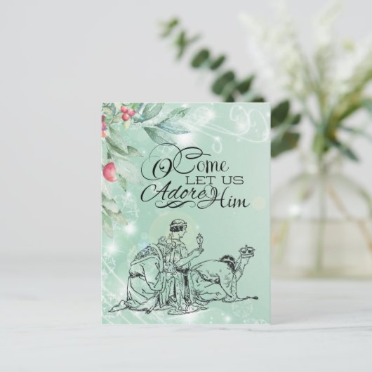 「さあ、来て、彼を崇めよう」三人の賢者 クリスマス ポストカード (スタンド正面)