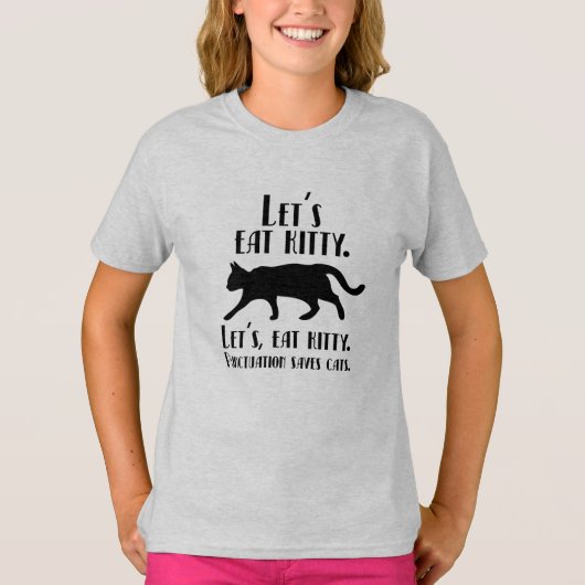 さあ、食べ子猫。パ救クキューム猫 Tシャツ (正面)