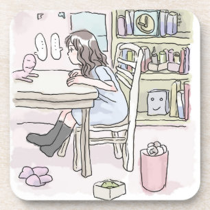 さいくさじ お部屋で机に向かう コースター