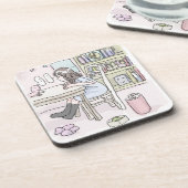 さいくさじ　お部屋で机に向かう コースター (左側)