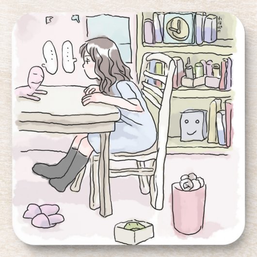 さいくさじ　お部屋で机に向かう コースター (正面)