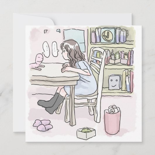 さいくさじ　お部屋で机に向かう ノートカード (正面)