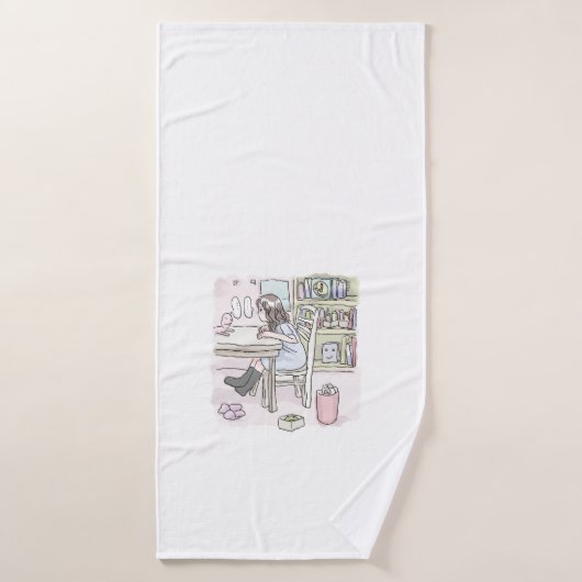 さいくさじ お部屋で机に向かう バスタオル (バスタオル)