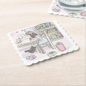 さいくさじ　お部屋で机に向かう ペーパーコースター (アングル)