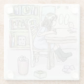 さいくさじ　机に向かう ガラスコースター (裏面)