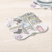 さいくさじ　机に向かう ペーパーコースター (アングル)