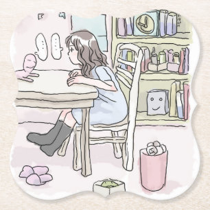 さいくさじ　机に向かう ペーパーコースター