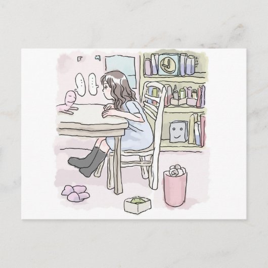 さいくさじ　机に向かう ポストカード (正面)