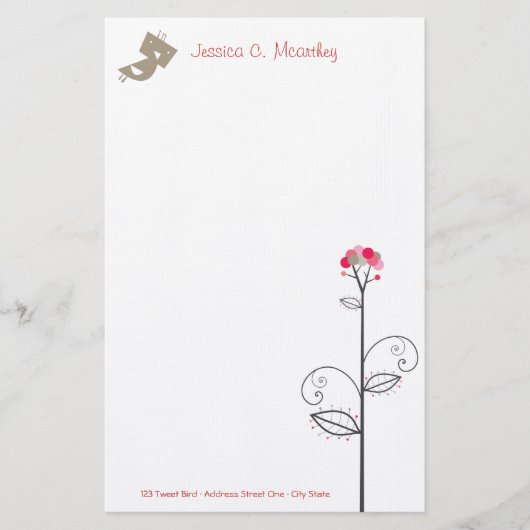 さえずりの鳥のかわいくお洒落なベビーシャワーの文房具 便箋 (正面)