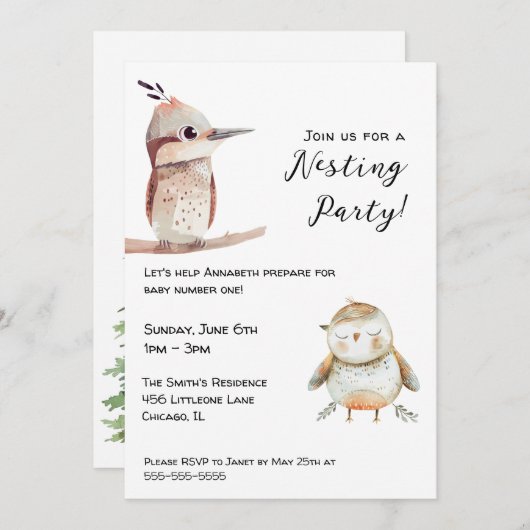 さえずりベイビーバード ニュートラル ネスティングパーティ 招待状 (正面/裏面)