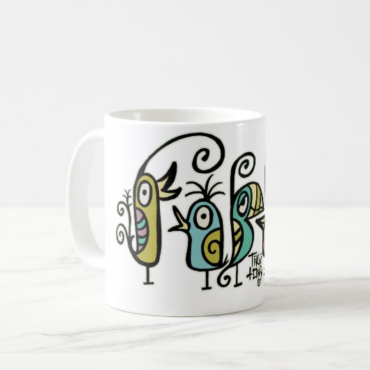 さえずりマグのTikiの贅沢な群はさえずります コーヒーマグカップ (正面左)