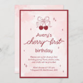 さくらちゃん1歳の誕生日パーティー招待状 招待状 (正面/裏面)