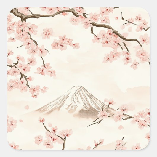 さくらと富士山 - 日本語(3) スクエアシール (正面)