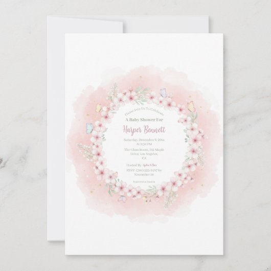 さくらと蝶のベイビーシャワー招待状 招待状 (正面)
