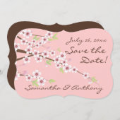 さくらのピンクとブラウンの結婚式お知らせカード セーブザデート (正面/裏面)