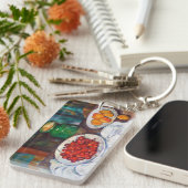 さくらんぼおよびモモが付いているポールセザンヌの静物画 キーホルダー (正面右)