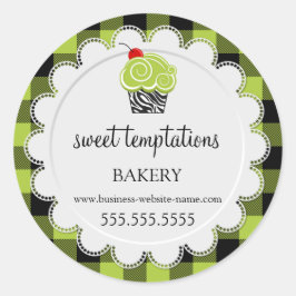 さくらんぼお洒落カップケーキバッファロープレイドベーカリー ラウンドシール