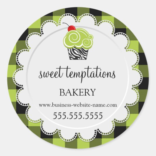 さくらんぼお洒落カップケーキバッファロープレイドベーカリー ラウンドシール (正面)