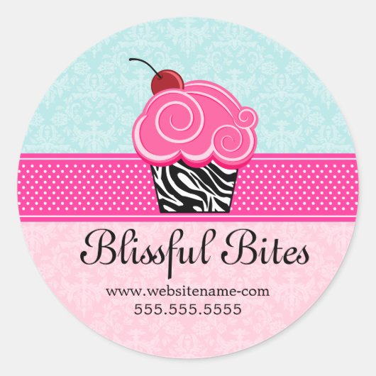さくらんぼお洒落カップケーキベーカリーボックスシール ラウンドシール (正面)