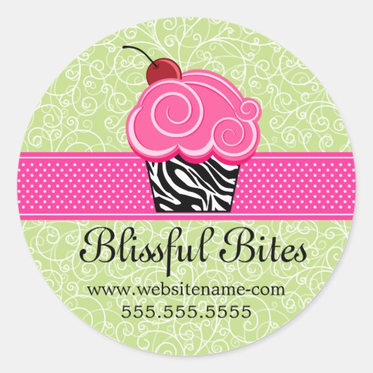 さくらんぼお洒落カップケーキベーカリーボックスシール ラウンドシール (正面)