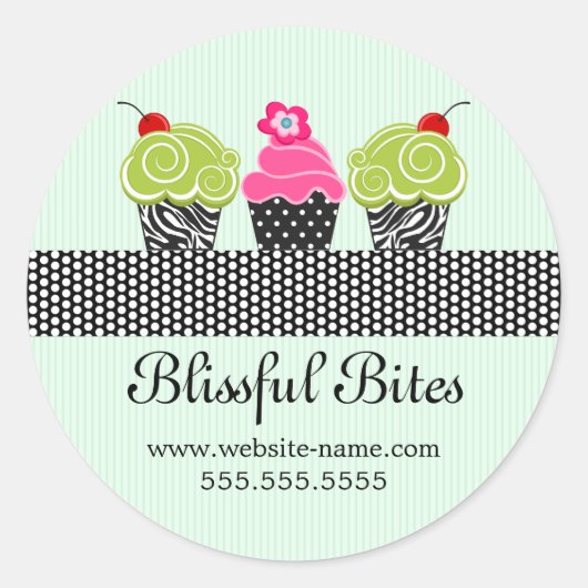 さくらんぼお洒落カップケーキベーカリーボックスシール ラウンドシール (正面)