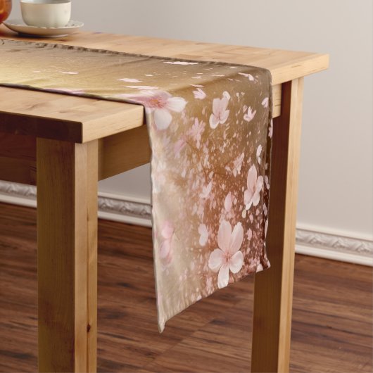 さくらんぼお洒落ブロッサムブリザードオンゴールデン ショートテーブルランナー (インサイチュ)