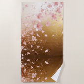 さくらんぼお洒落ブロッサムブリザードオンゴールデン ビーチタオル (正面)