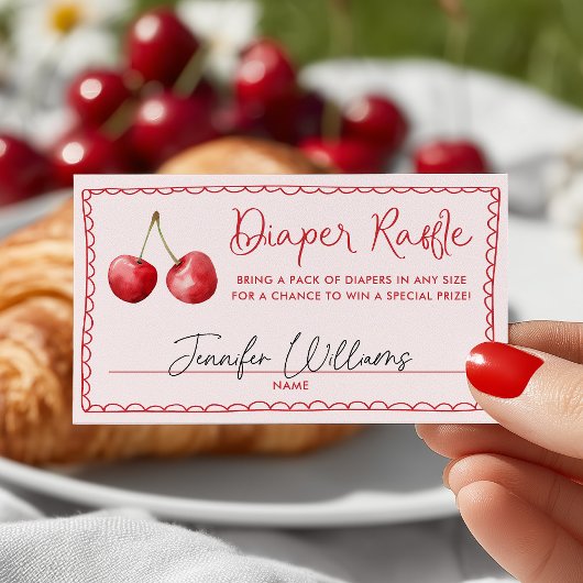 さくらんぼお洒落ベビーシャワーおむつラッフル エンクロージャーカード