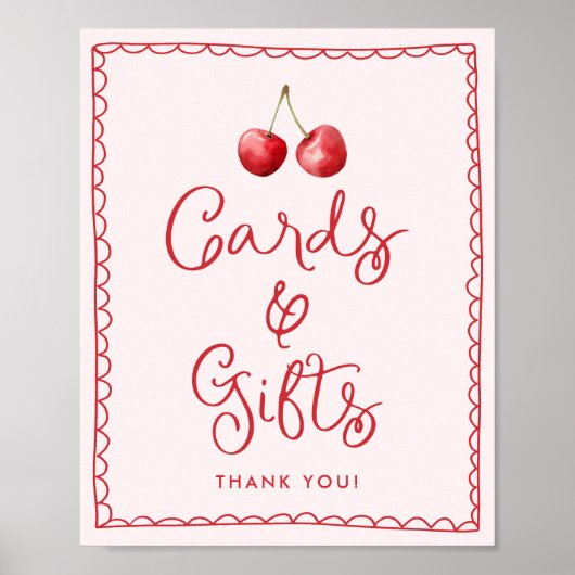 さくらんぼお洒落赤ちゃんシャワーカードとギフトサイン ポスター (正面)