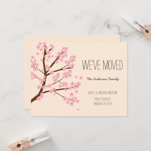 さくらんぼかわいらしフラムス桜ツリー引っ越しました カード (正面/裏面インサイチュ)