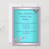 さくらんぼかわいらしブロッサムティール(緑がかった色)ブルーピンクパーティー2 招待状 (裏面)