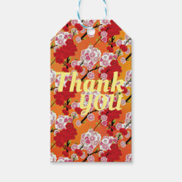 さくらんぼかわいらしブロッサムレッドとピンク花びら ギフトタグ