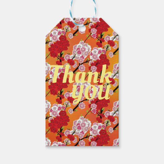 さくらんぼかわいらしブロッサムレッドとピンク花びら ギフトタグ (正面)