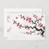 さくらんぼがアジアのインク絵を描を咲かす シーズンポストカード (正面/裏面)