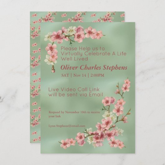 さくらんぼがピンクとティール（緑がかった色）に咲く (正面/裏面)